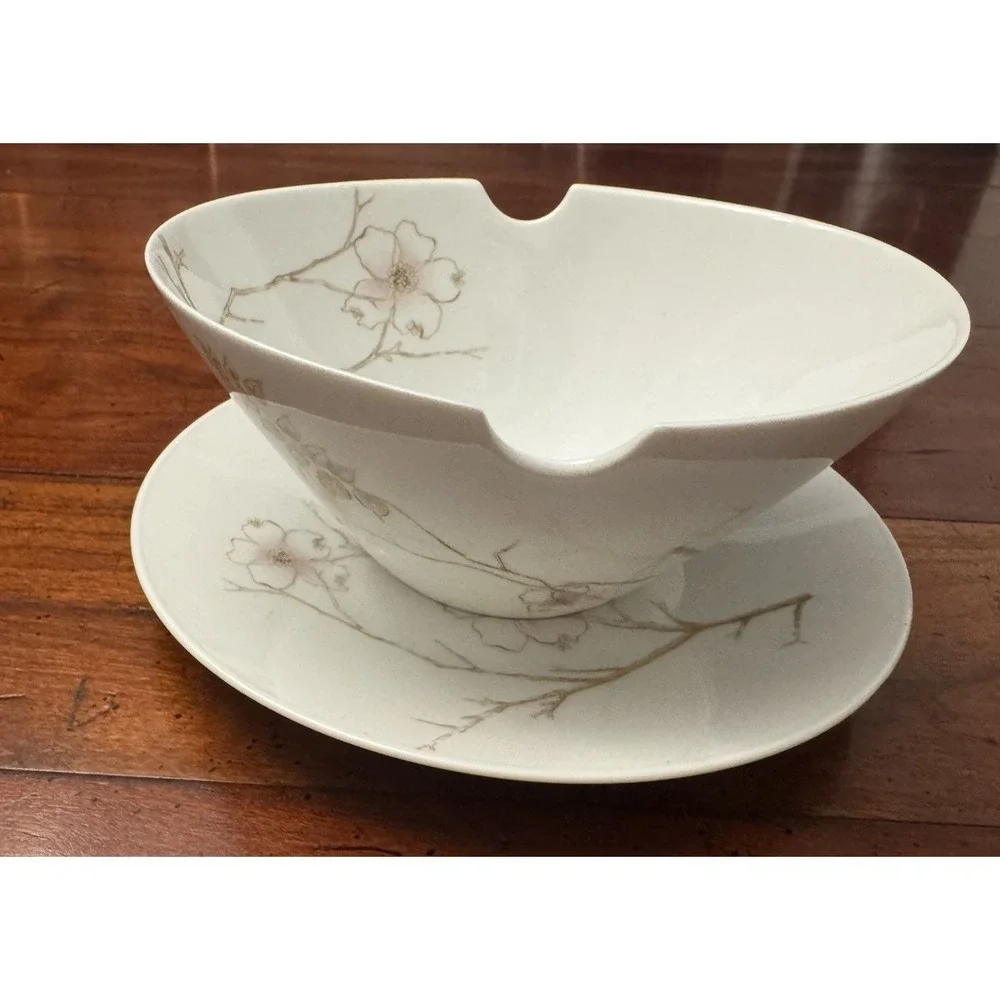 Rosenthal Continental Raymond Loewy Blush Gravy Boat w/ Underplate MCM Pink Gold